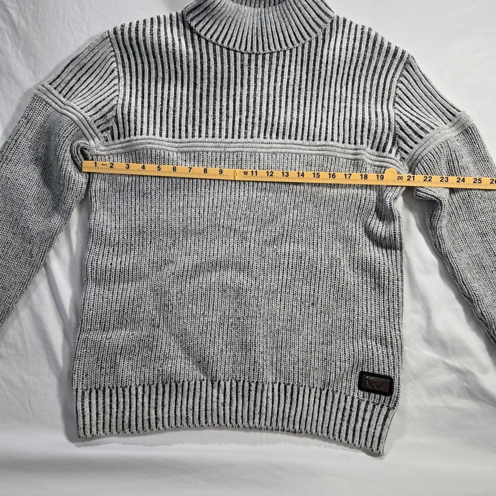 Nick Danger Mens Sweater XL Heather Grey Black Stripe Ribbed Mock Neck Knit